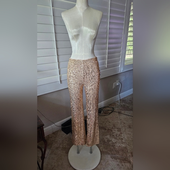 Vince Camuto Gold Sequin Flare Pants XS - Picture 1 of 4